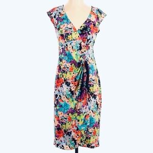 Never worn Nanette Lepore multicolor, V-neck, cap sleeve cocktail dress, size 4